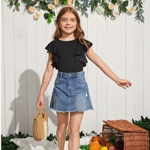 Girls Black Ruffle Sleeve Top, Size 10-12